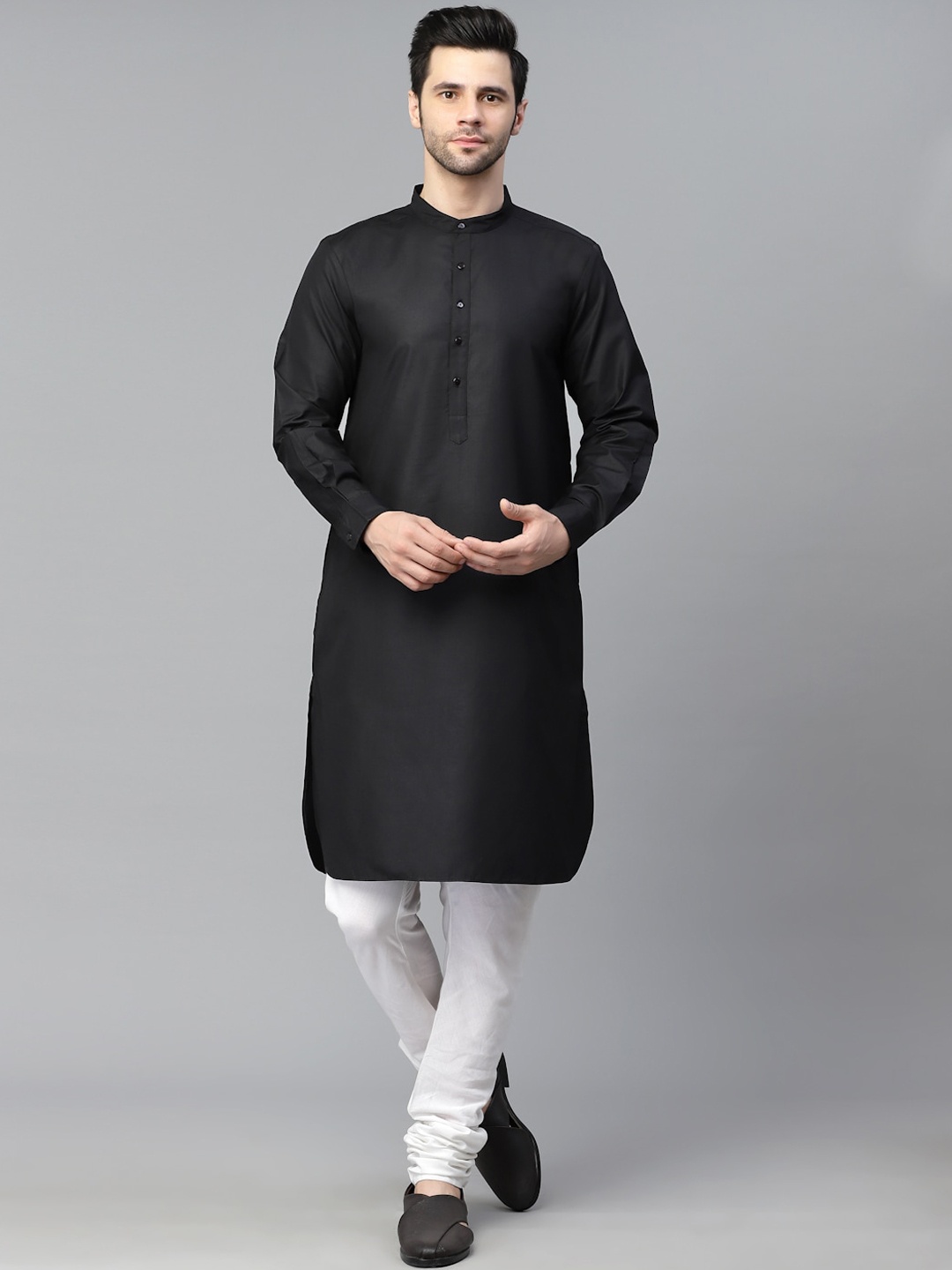 

Style Quotient Men Black Thread Work Pathani Kurta