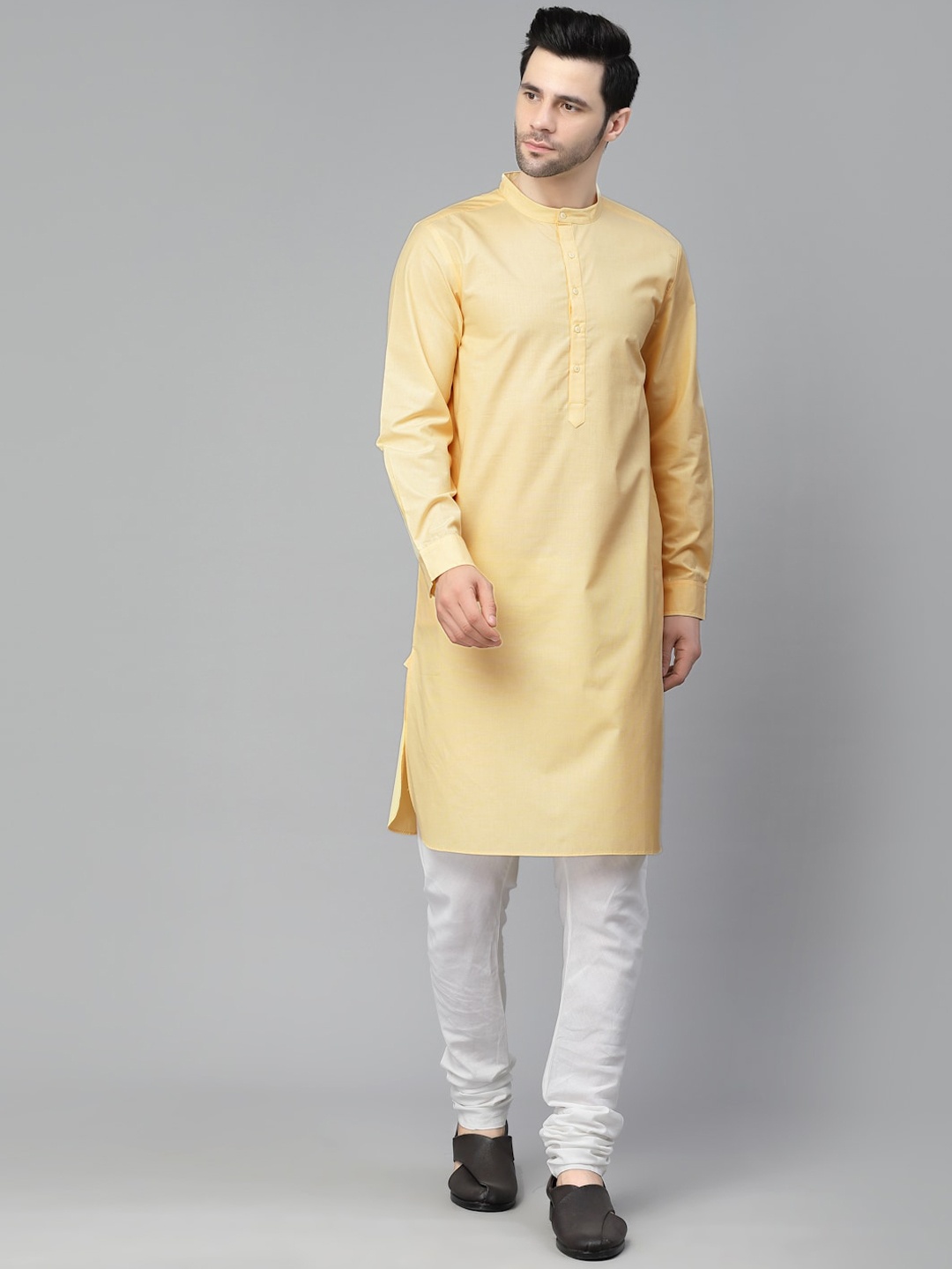 

Style Quotient Men Yellow Thread Work Pathani Kurta