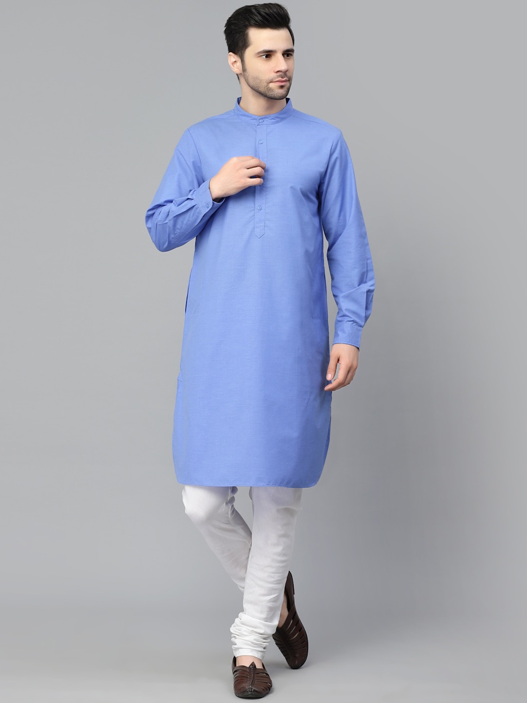 

Style Quotient Men Blue Thread Work Pathani Kurta