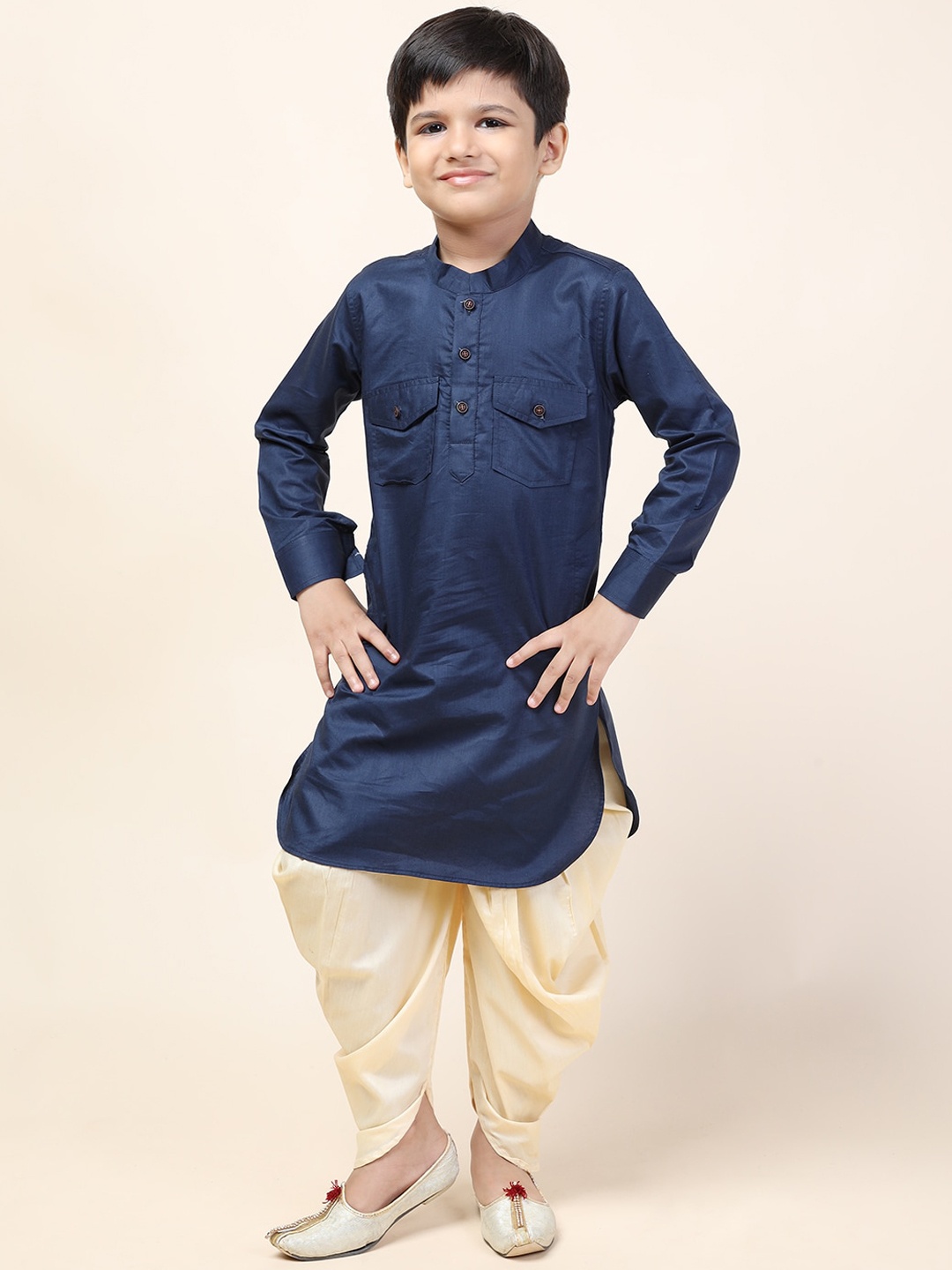 

NAMASKAR Boys Blue Pathani Mandarin Collar Kurta