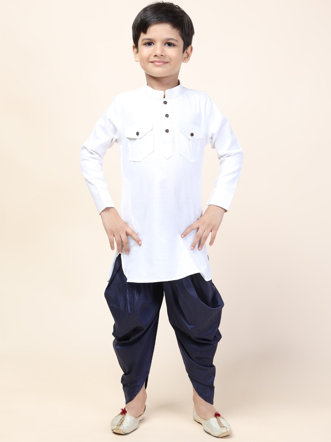 

NAMASKAR Boys White Patchwork Kurta