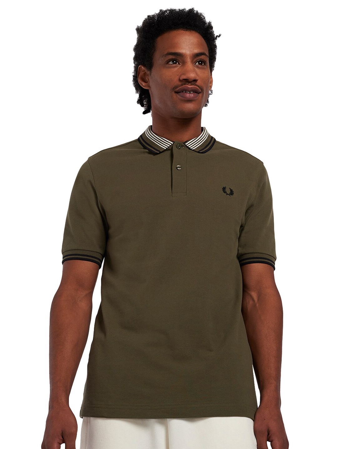 

Fred Perry Men Green Polo Collar Pure Cotton T-shirt