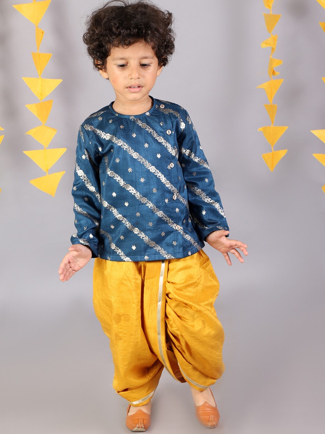 

LIL DRAMA Boys Teal Printed Kurta with Dhoti Pants