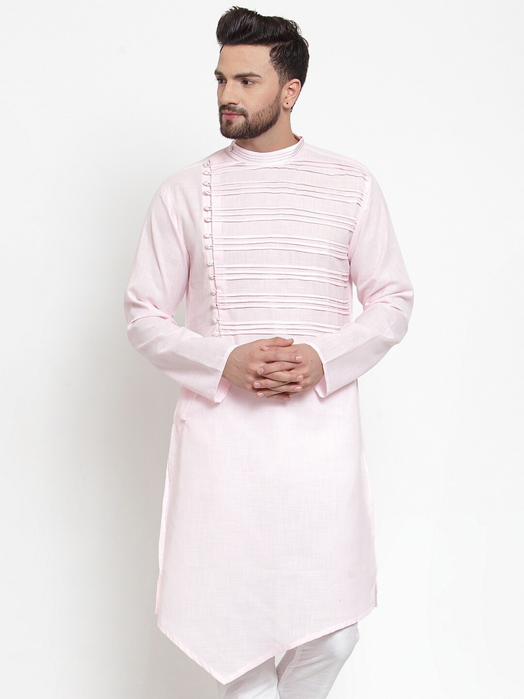 

TREEMODA Men Pink Flared Sleeves Thread Work Kurta