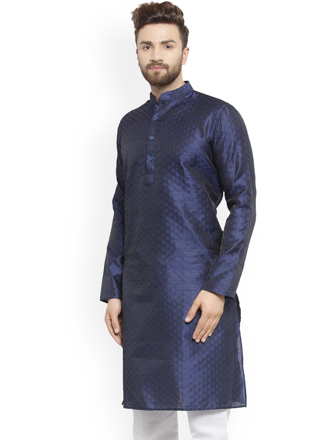 

TREEMODA Men Navy Blue Thread Work Brocade Kurta