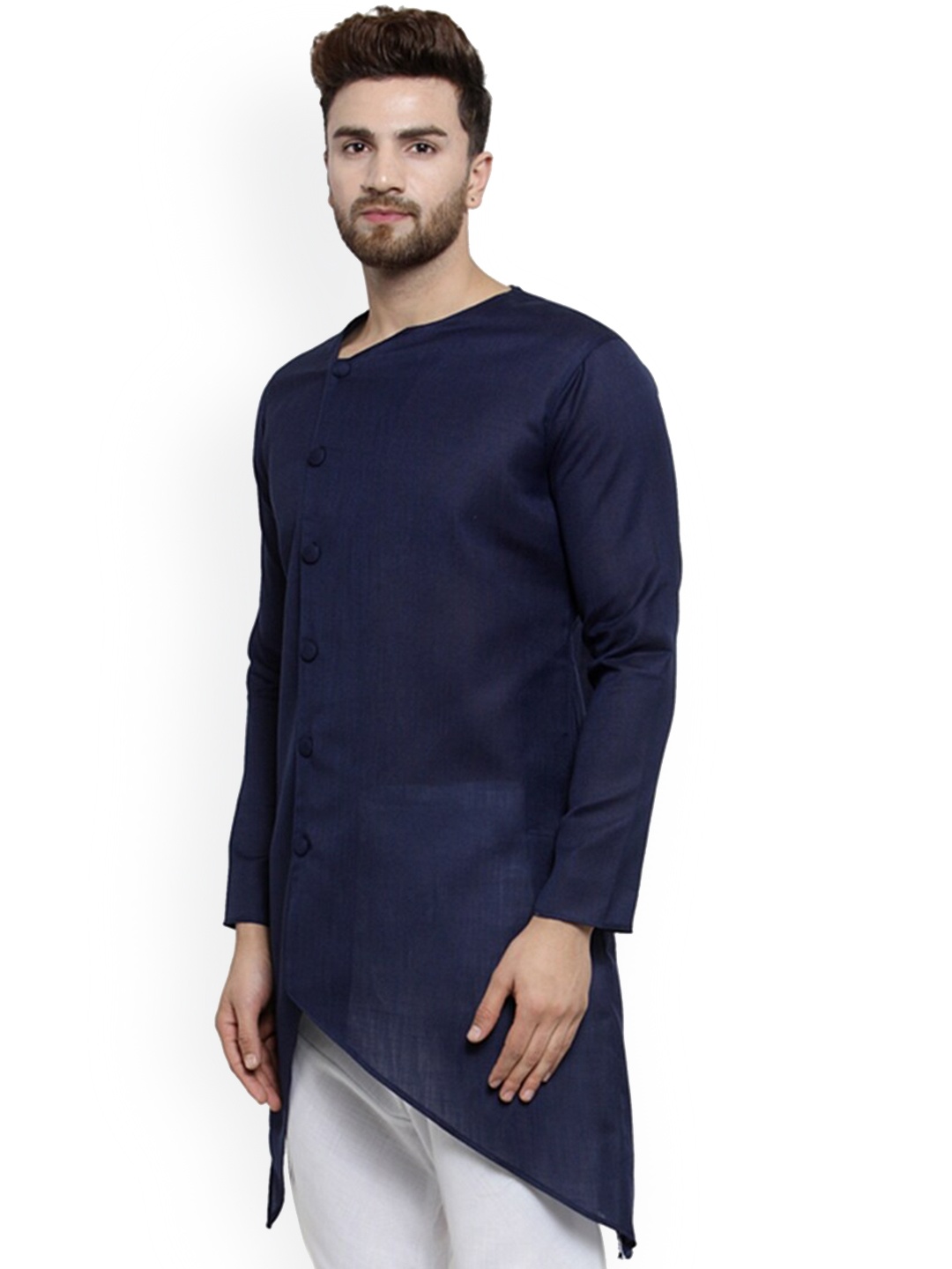 

TREEMODA Men Navy Blue Cold-Shoulder Sleeves Pathani Kurta