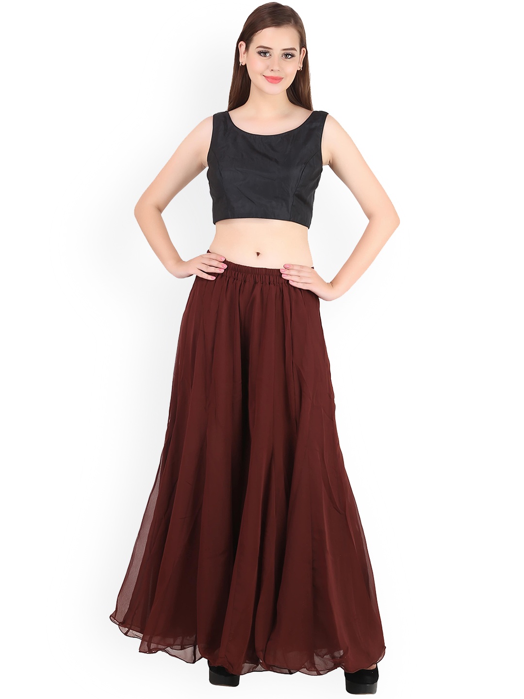 

Shararat Women Maroon Solid Georgette Palazzo Pants, Burgundy