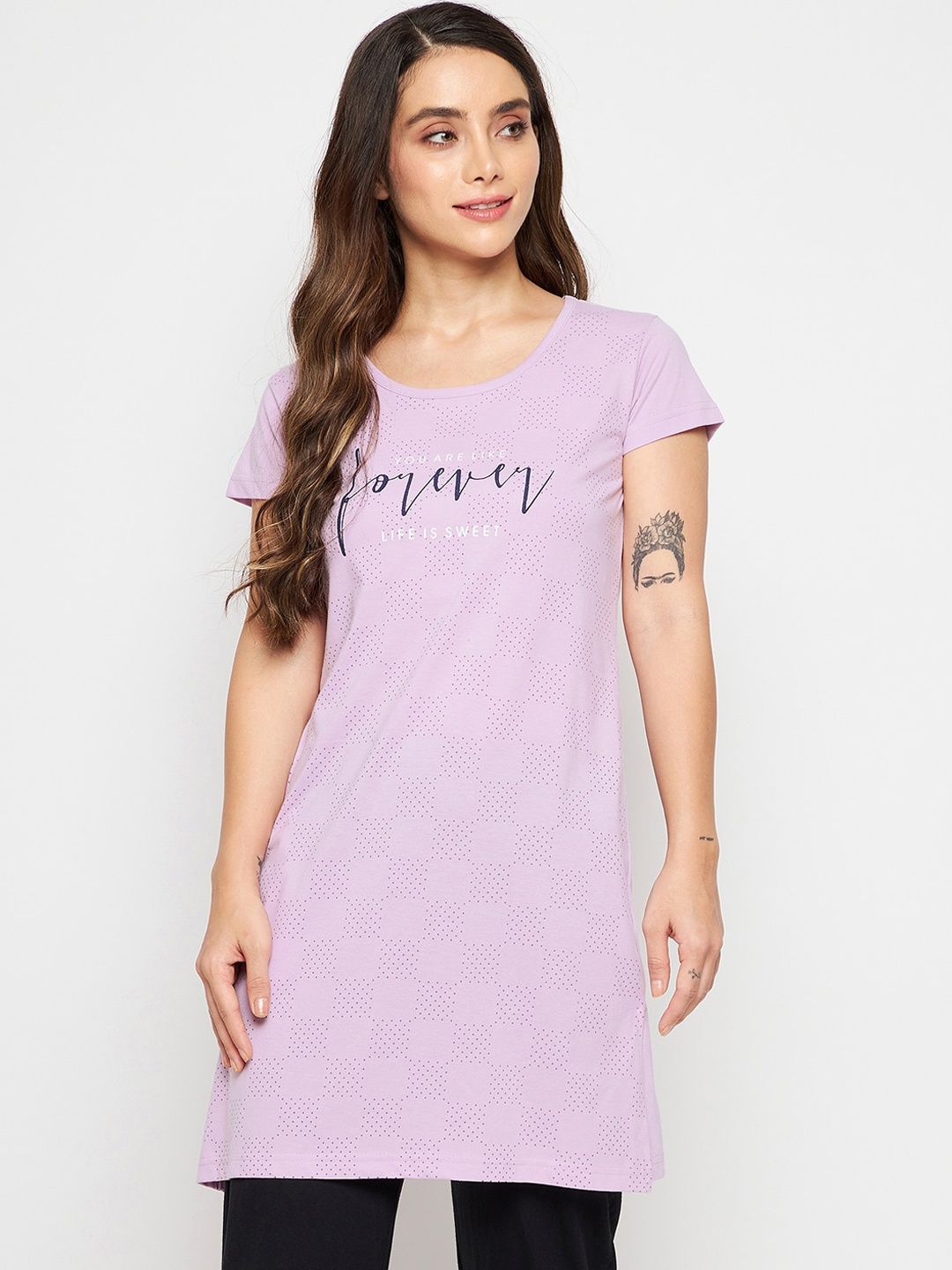 

Okane Women Mauve Colored Graphic Printed Cotton Lounge T-shirts