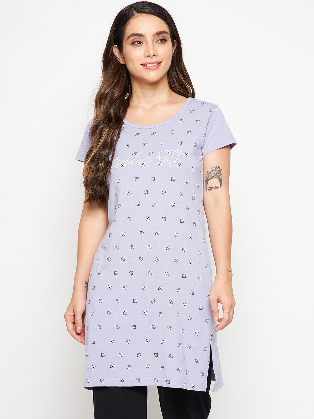 

Okane Women Mauve Printed Short Sleeves Round Neck Lounge Tshirts