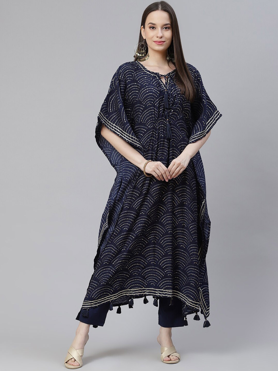 

Divena Women Navy Blue Printed Sequinned Kurta with Trousers