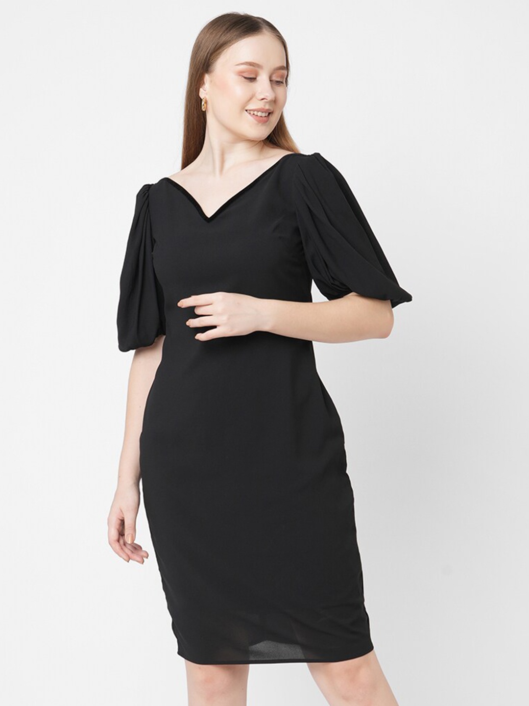 

MISH Women Black Georgette Sheath Dress