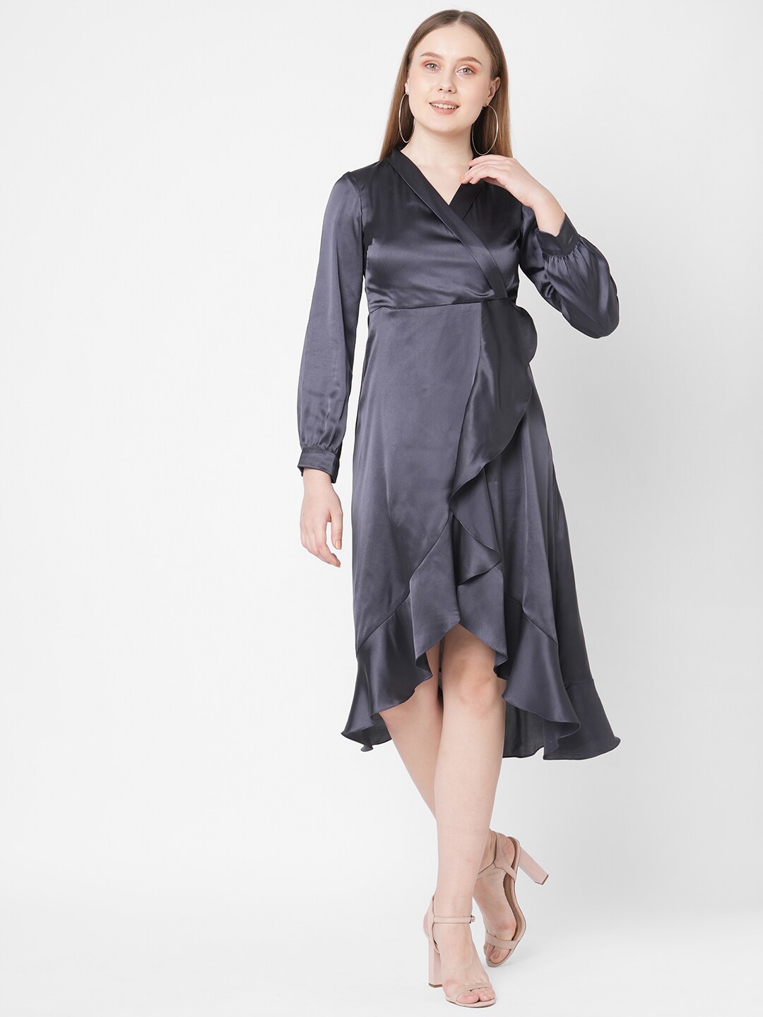 

MISH Women Grey Satin Midi Dress