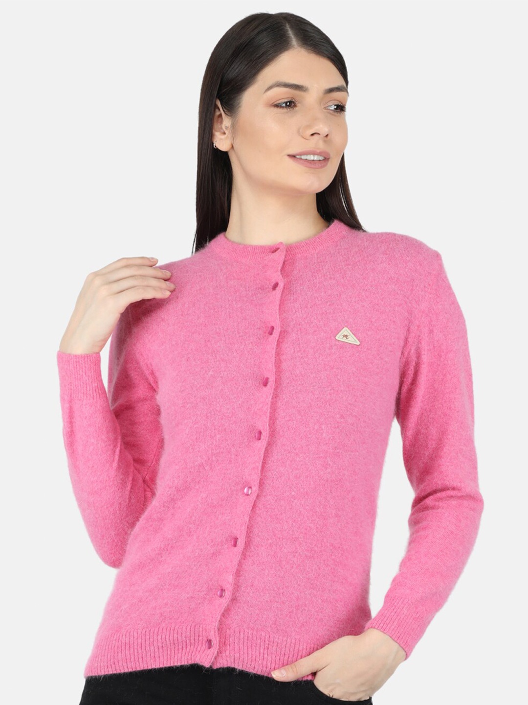 

Monte Carlo Women Plus Size Solid Pink Cardigan