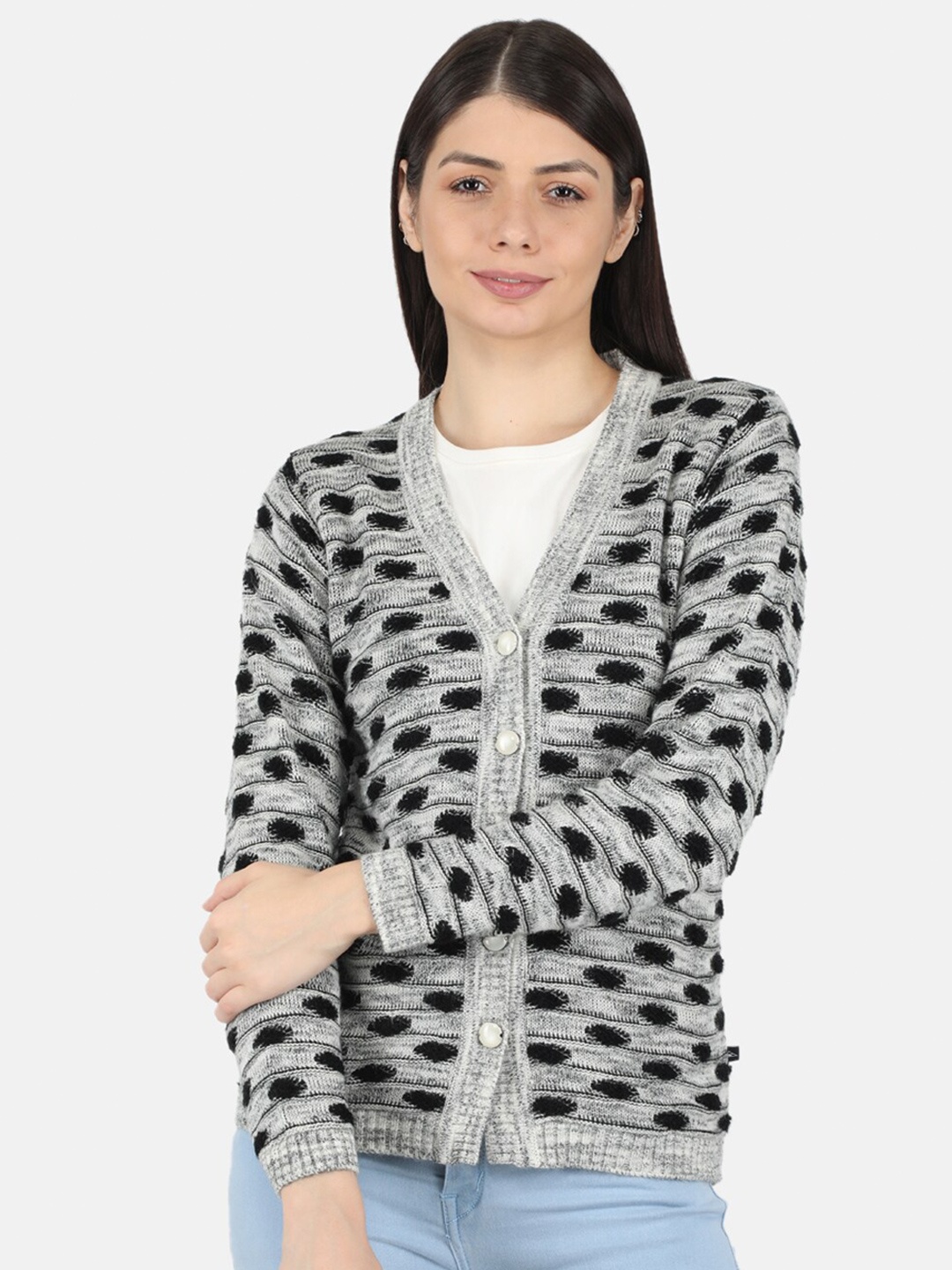 

Monte Carlo Women Grey & Black Printed Cardigan