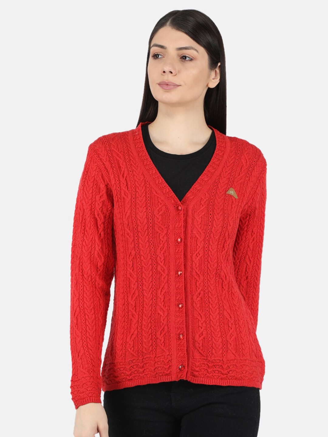 

Monte Carlo Women Red Woolen Self Design Cardigan