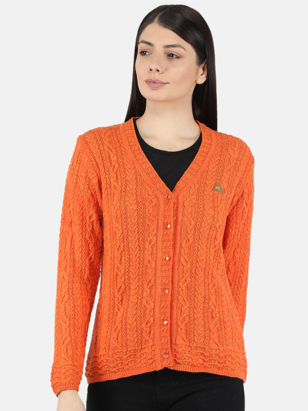 

Monte Carlo Women Orange Cable Knit Cardigan
