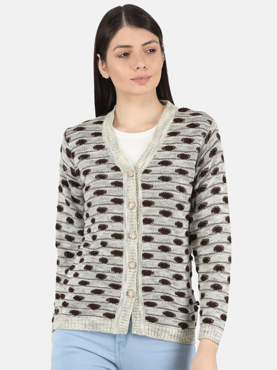 

Monte Carlo Women Brown & Grey Cable Knit Cardigan