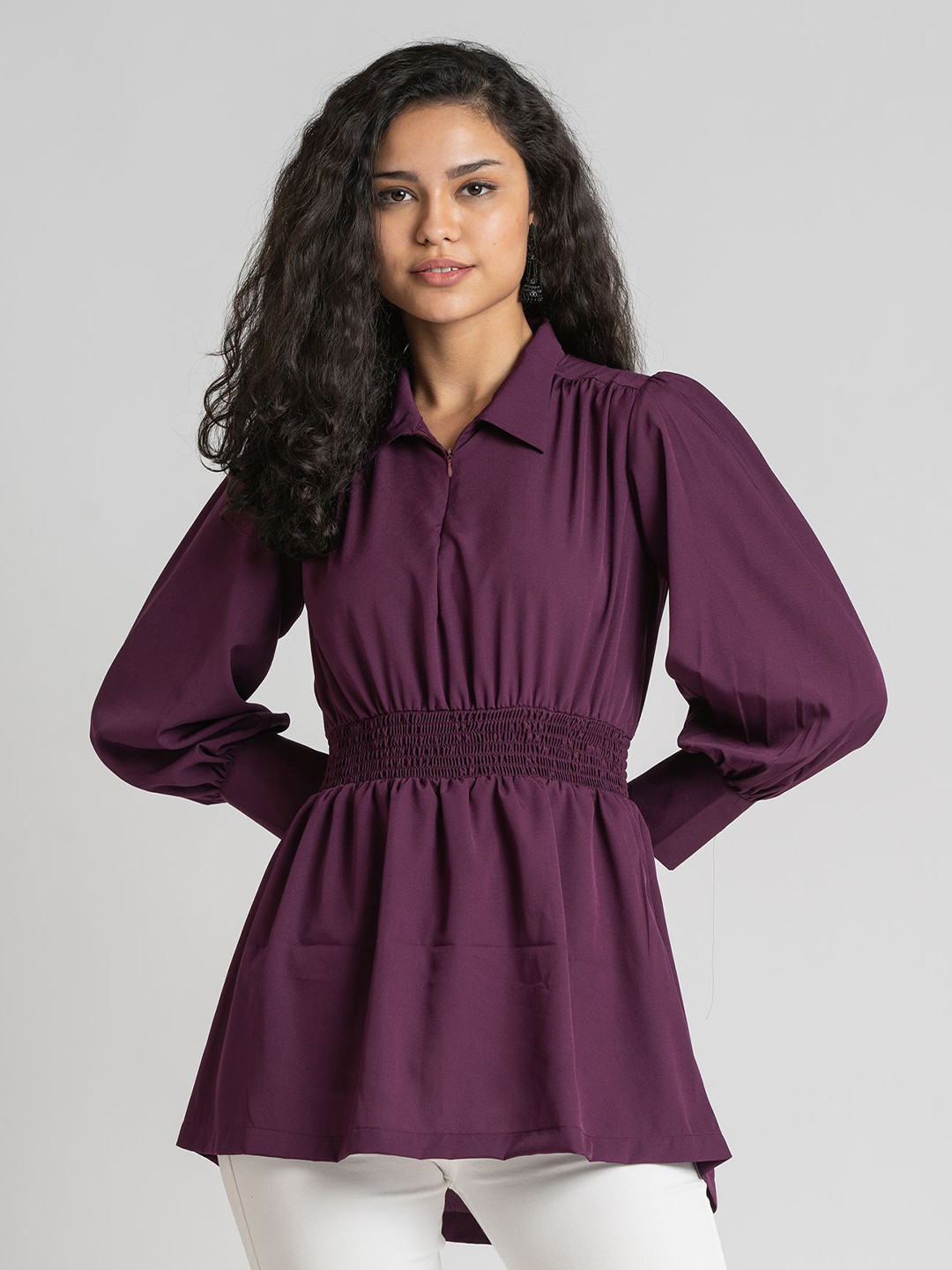 

AASK Women Purple Crepe Shirt Style Top