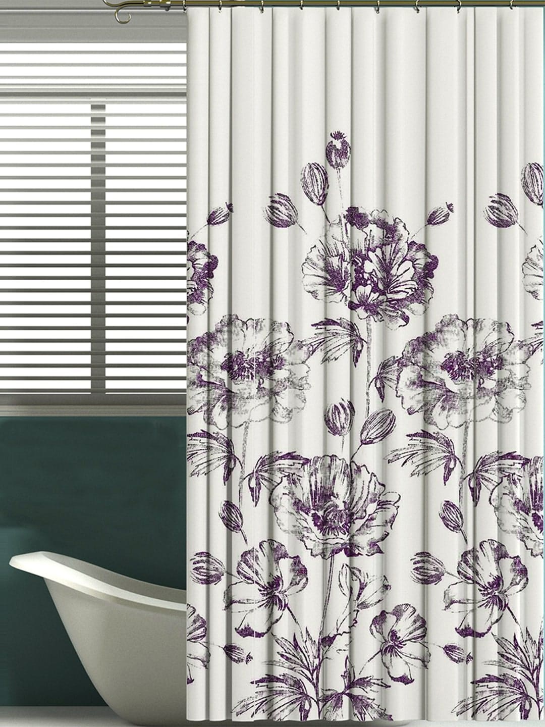 

Aura Floret Printed Shower Curtain for Bathroom with Hooks, Purple