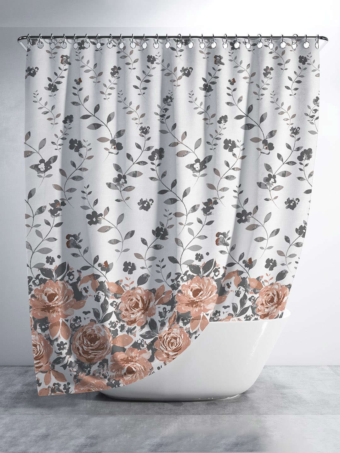 

Aura Peach-Coloured & White Printed Shower Curtains