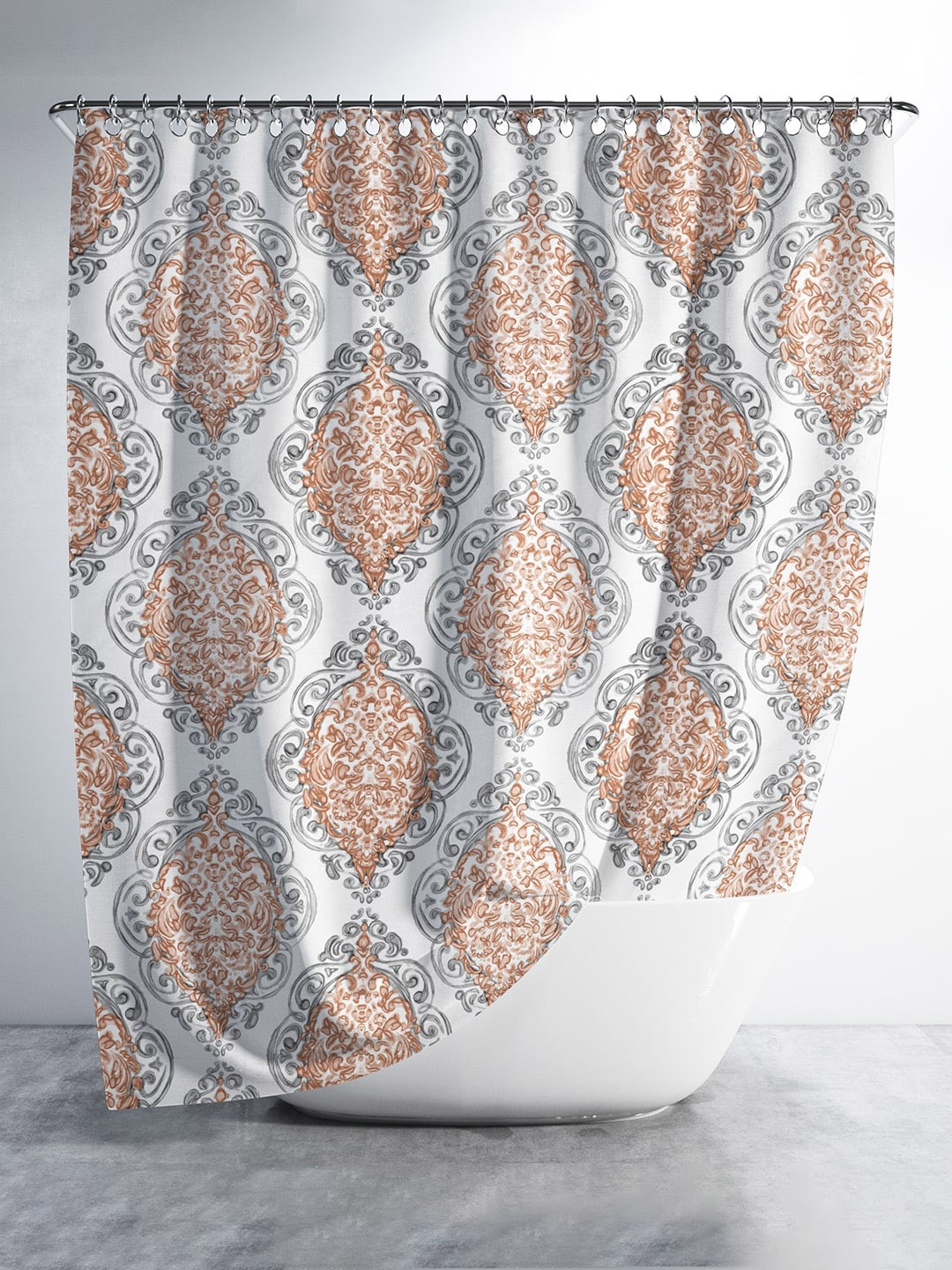 

Aura Peach & White Printed Shower Curtain With 12 Hooks