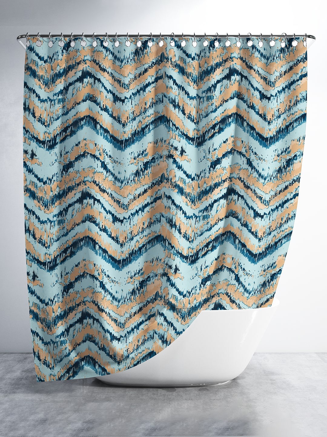 

Aura Turquoise Blue & Beige Printed Shower Curtains