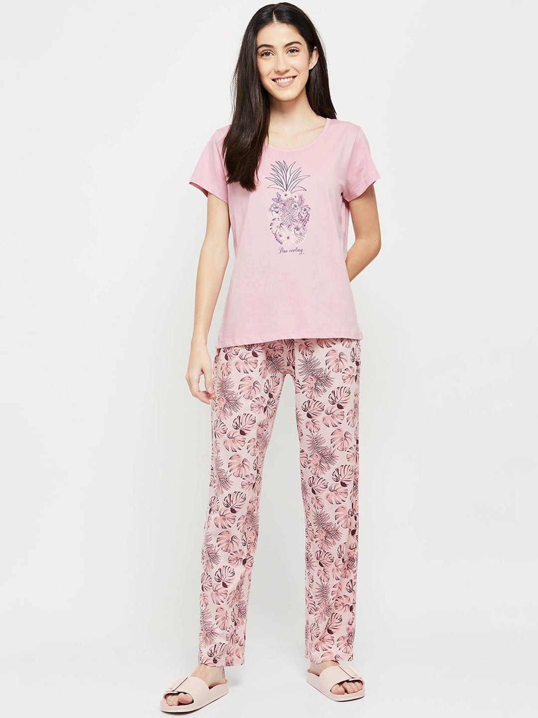

max Women Pink & Black Printed Night suit