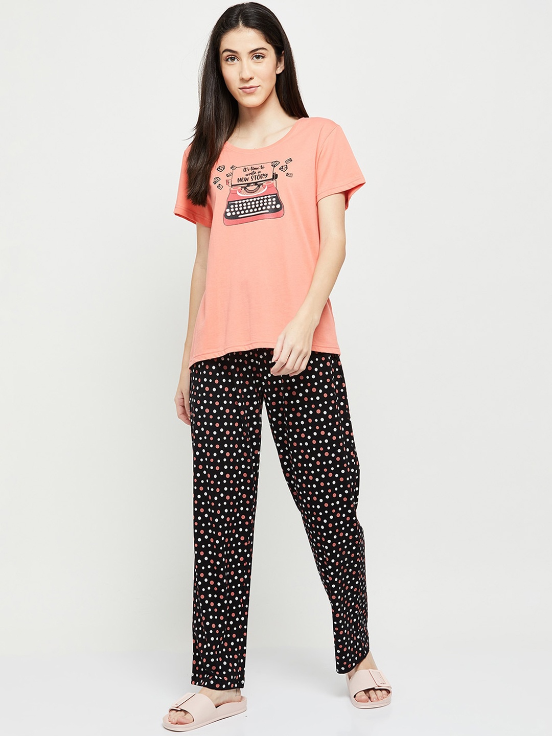 

max Women Cotton Printed Night suit, Peach