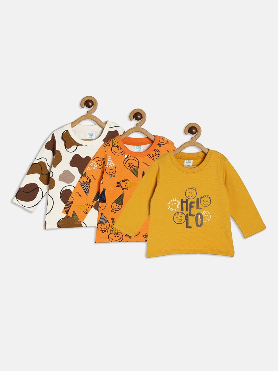 MINI KLUB Pack Of 3 Boys Yellow & White Printed Organic Cotton T-shirt