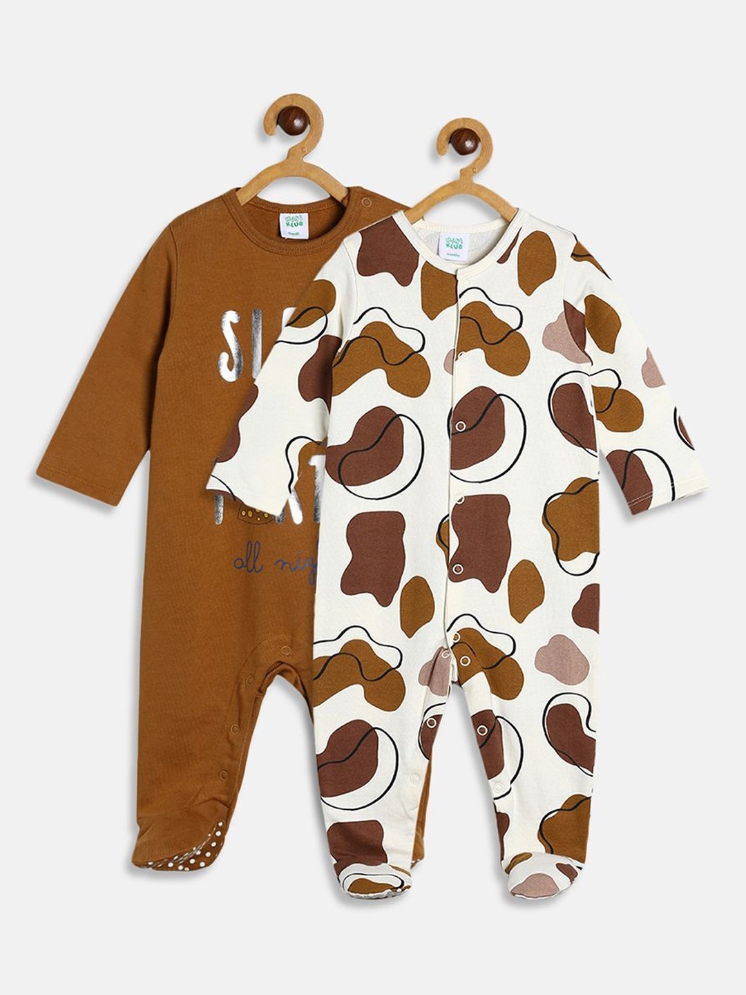 

MINI KLUB Infants Pack Of 2 Printed Cotton Sleepsuit, Brown