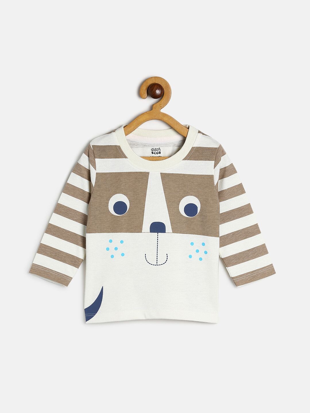 

MINI KLUB Boys Off White & Brown Striped Cotton T-shirt