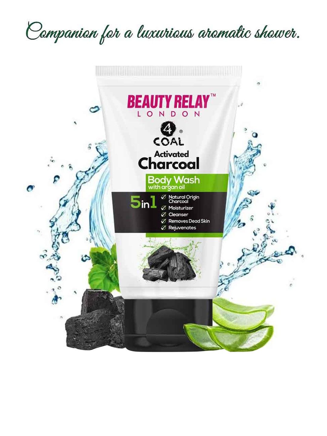 

BeautyRelay London Unisex Activated Charcoal 5 in 1 Argan Oil Body Wash 200ml, Black