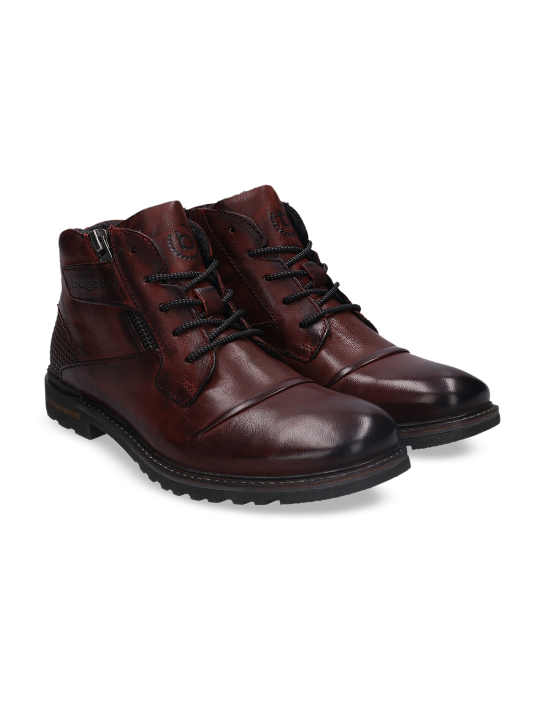 

Bugatti Men Marron Solid High-Top Leather Boots, Maroon