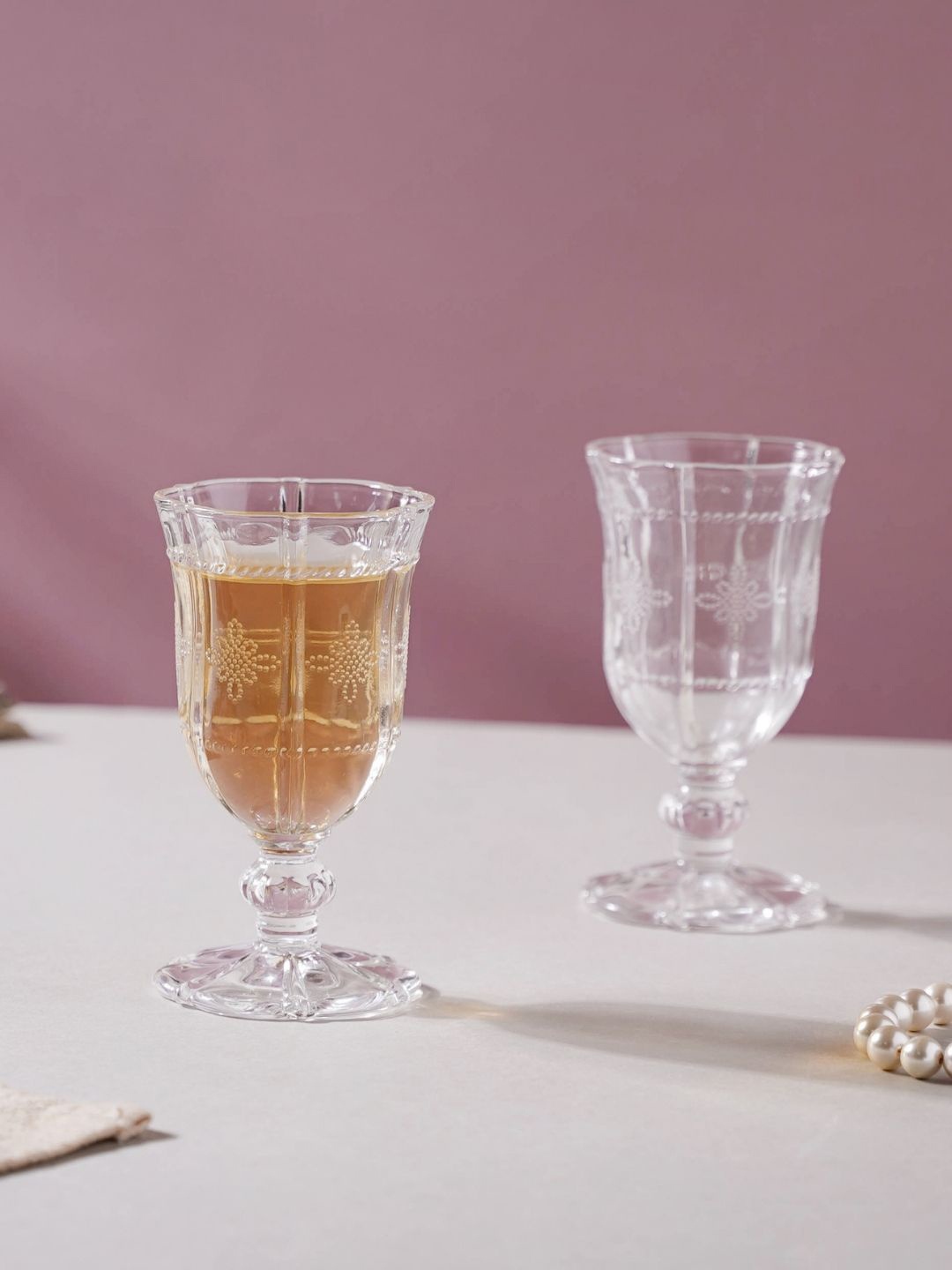 

Nestasia Set Of 2 Dainty Stemmed Dessert Wine Glass, Transparent