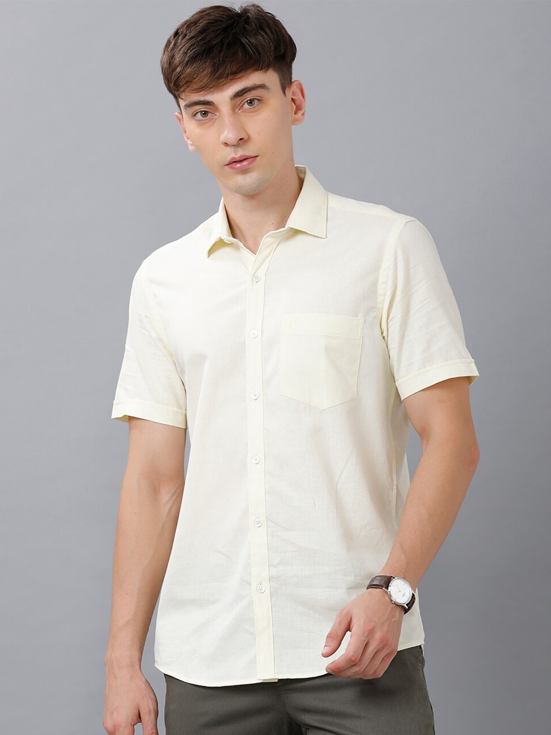 

CAVALLO by Linen Club Men Yellow Linen Cotton Casual Shirt