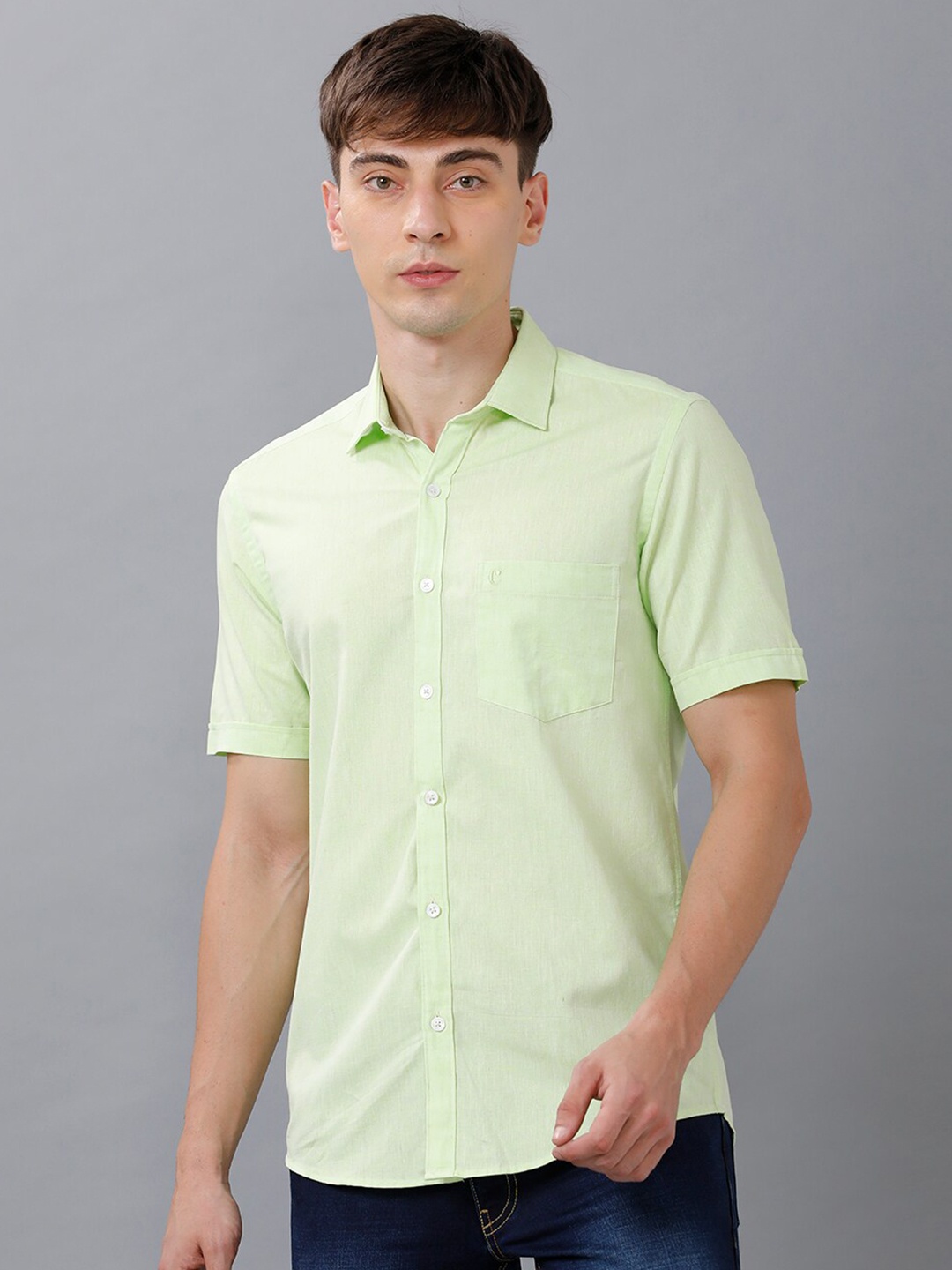 

CAVALLO by Linen Club Men Green Casual Shirt