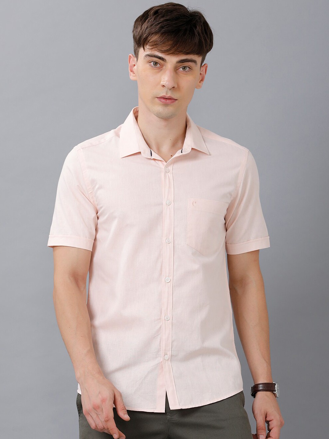 

CAVALLO by Linen Club Men Orange Casual Linen Shirt