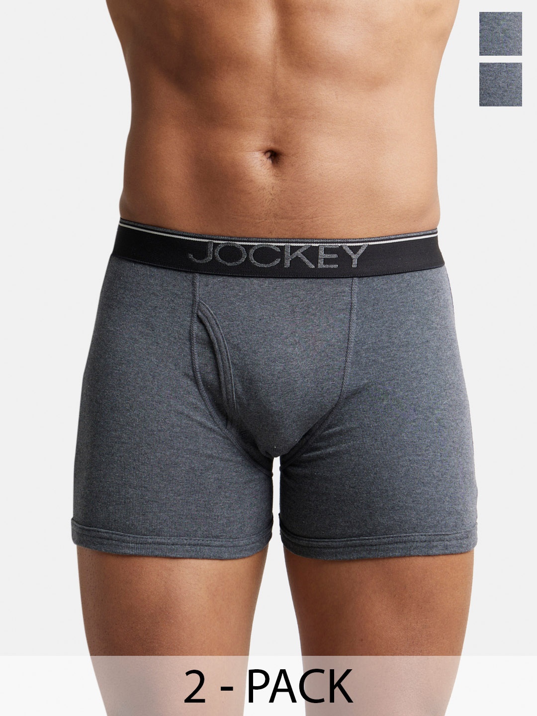 

Pack Of 2 Super Combed Cotton Rib Boxer Brief with Ultrasoft and Durable Waistband-8009, Charcoal