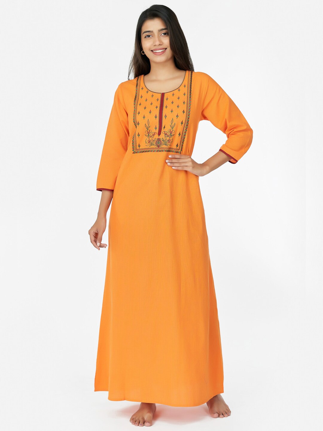 

Maybell Embroidered Cotton Maxi Nightdress, Orange