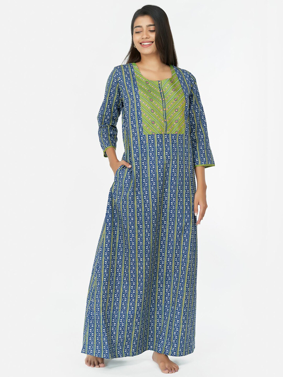 

Maybell Printed Cotton Maxi Nightdress, Blue