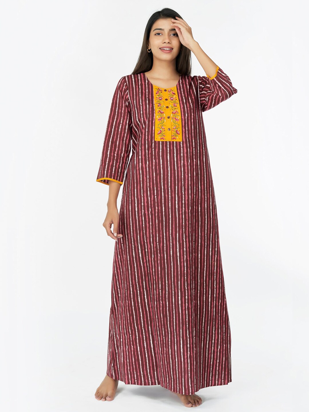 

Maybell Printed Cotton Maxi Nightdress, Maroon