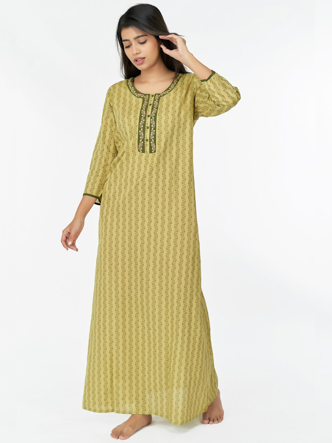 

Maybell Printed Cotton Maxi Nightdress, Green