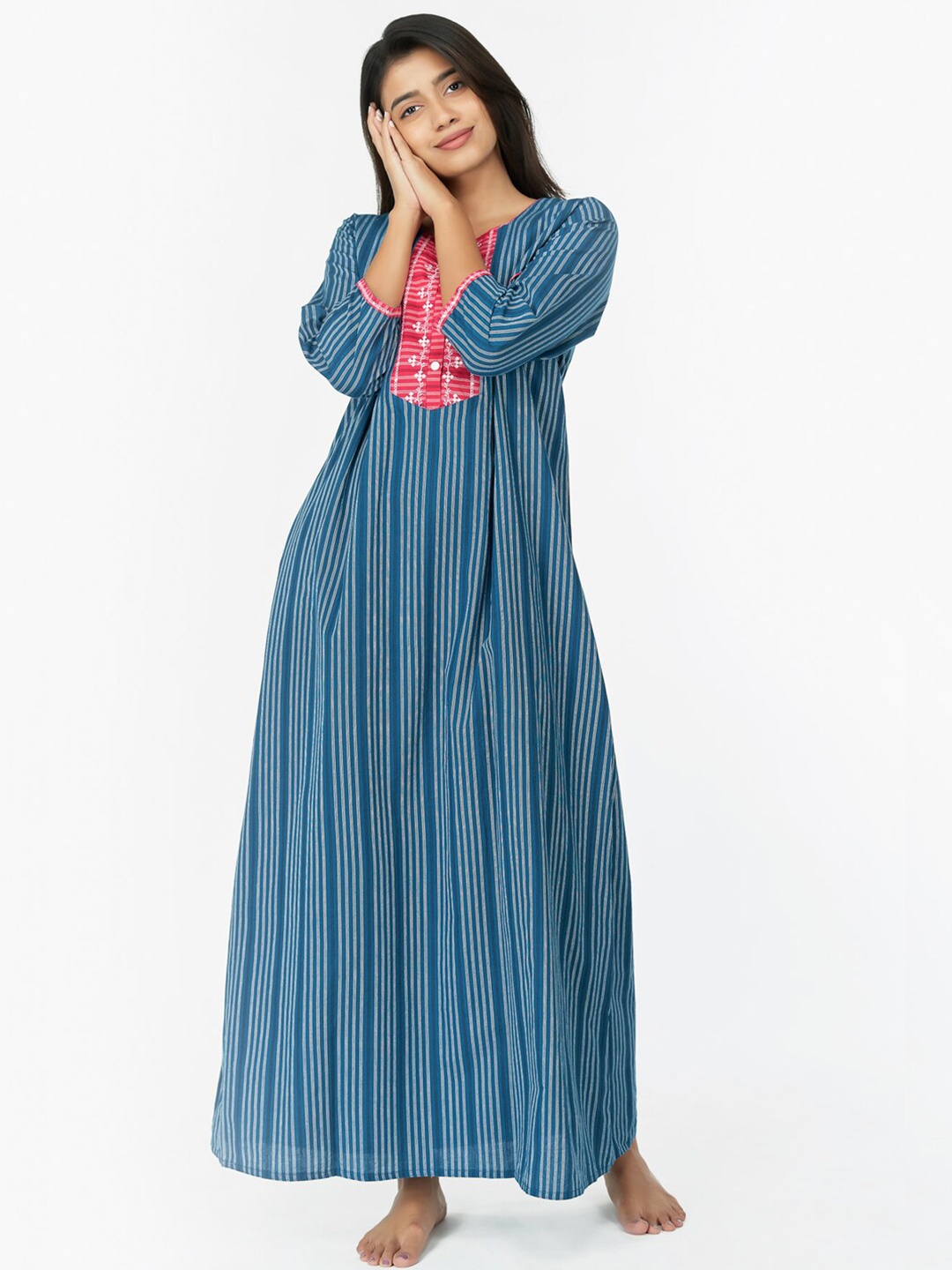 

Maybell Printed Cotton Maxi Nightdress, Blue