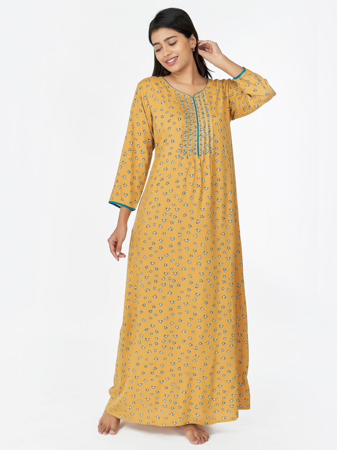

Maybell Printed Cotton Maxi Nightdress, Yellow