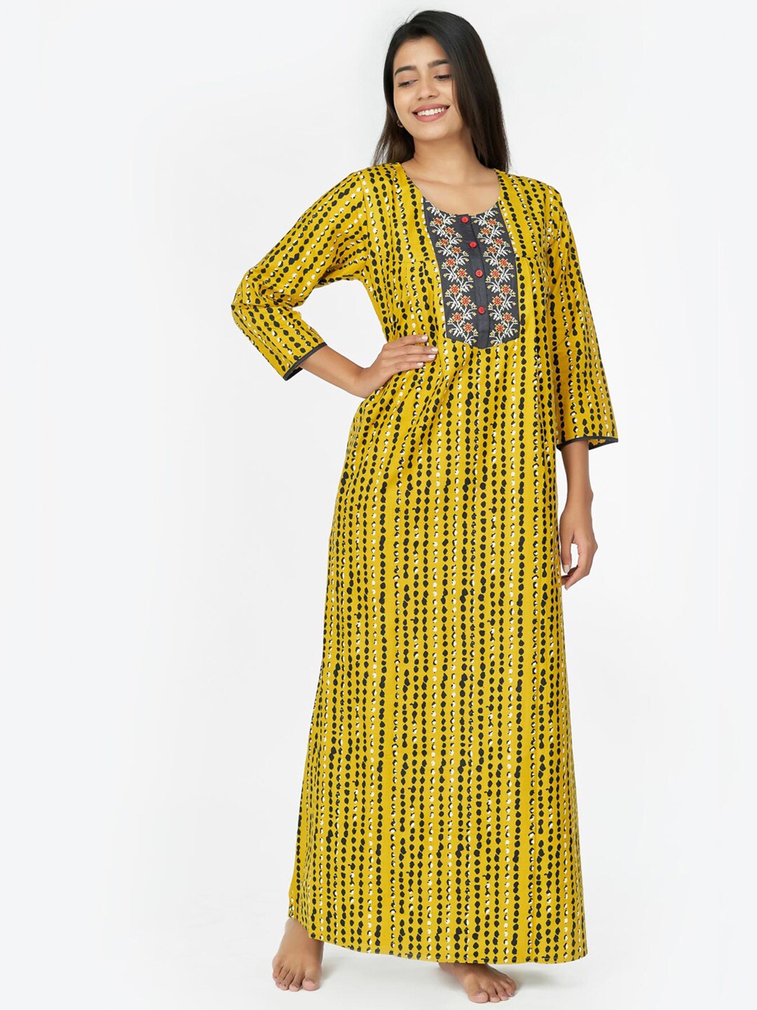 

Maybell Embroidered Cotton Maxi Nightdress, Yellow