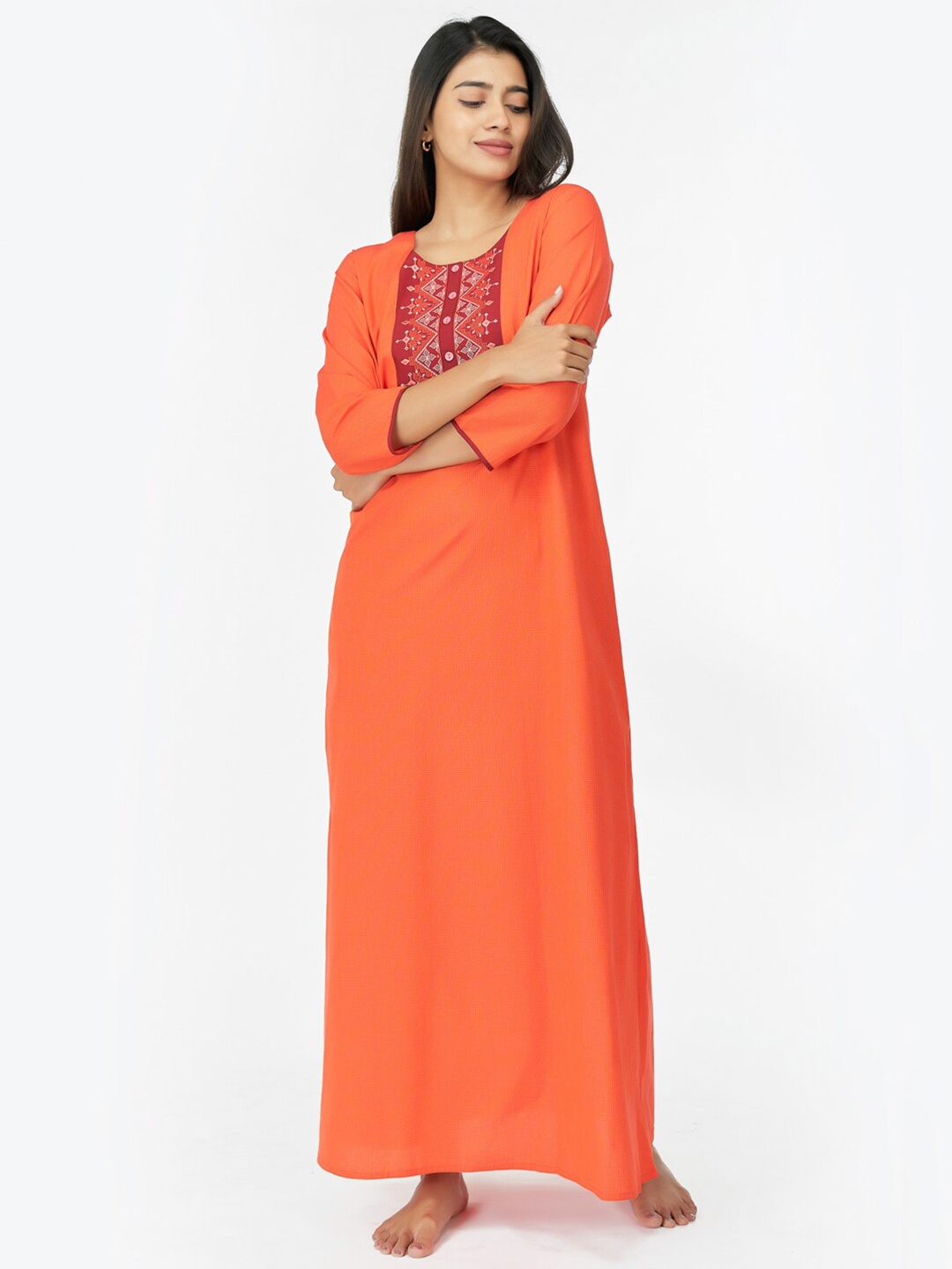 

Maybell Embroidered Cotton Maxi Nightdress, Orange