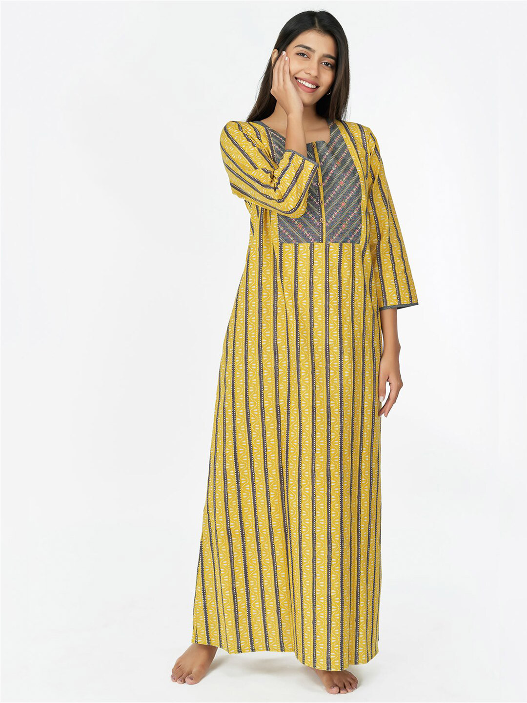 

Maybell Embroidered Cotton Maxi Nightdress, Yellow