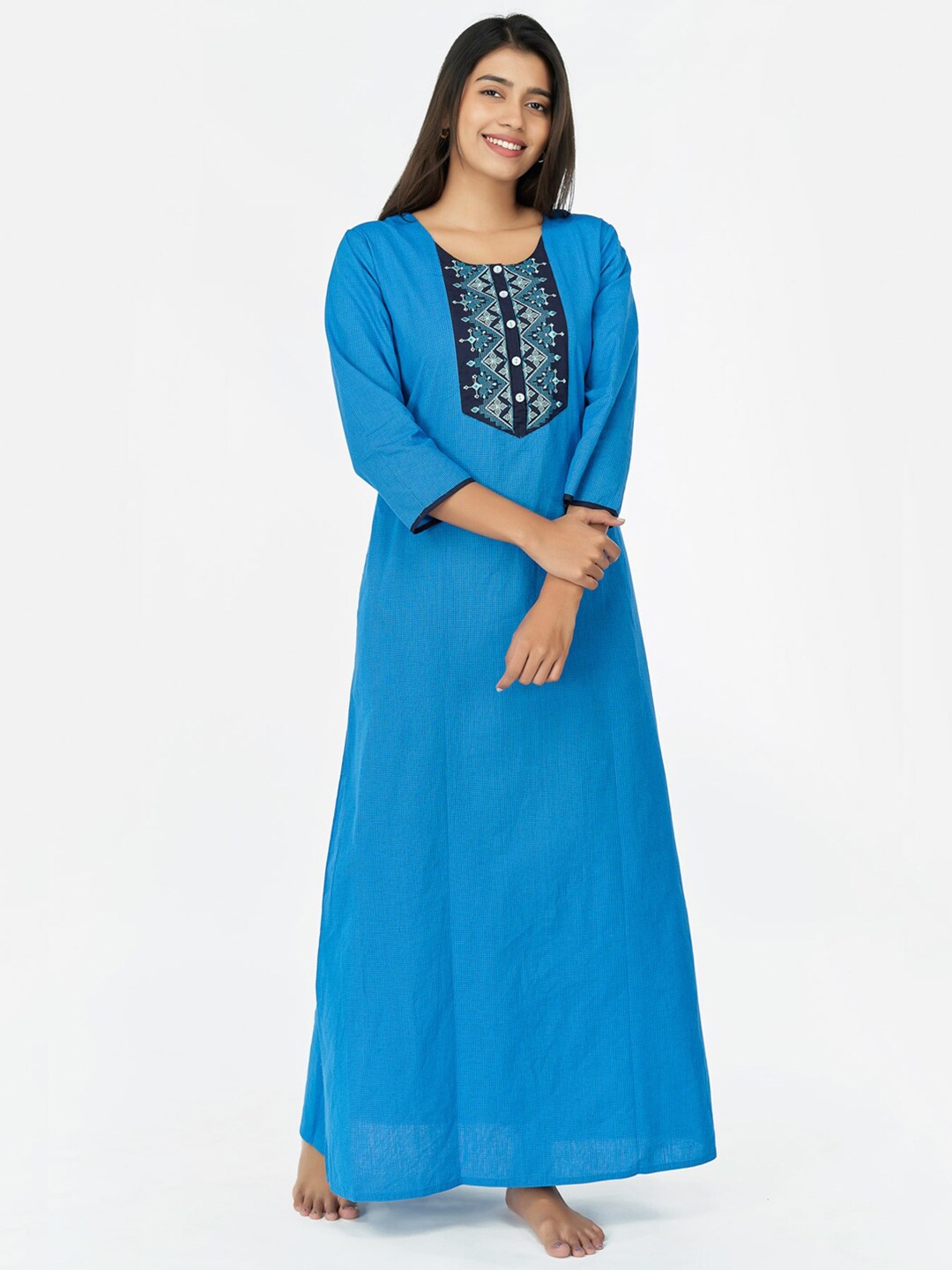 

Maybell Embroidered Cotton Maxi Nightdress, Blue