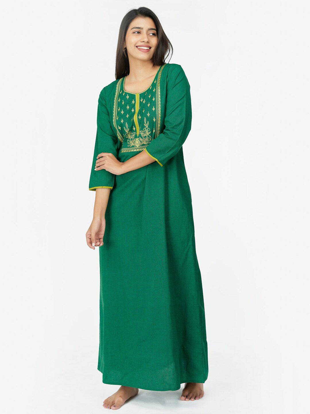 

Maybell Embroidered Cotton Maxi Nightdress, Green