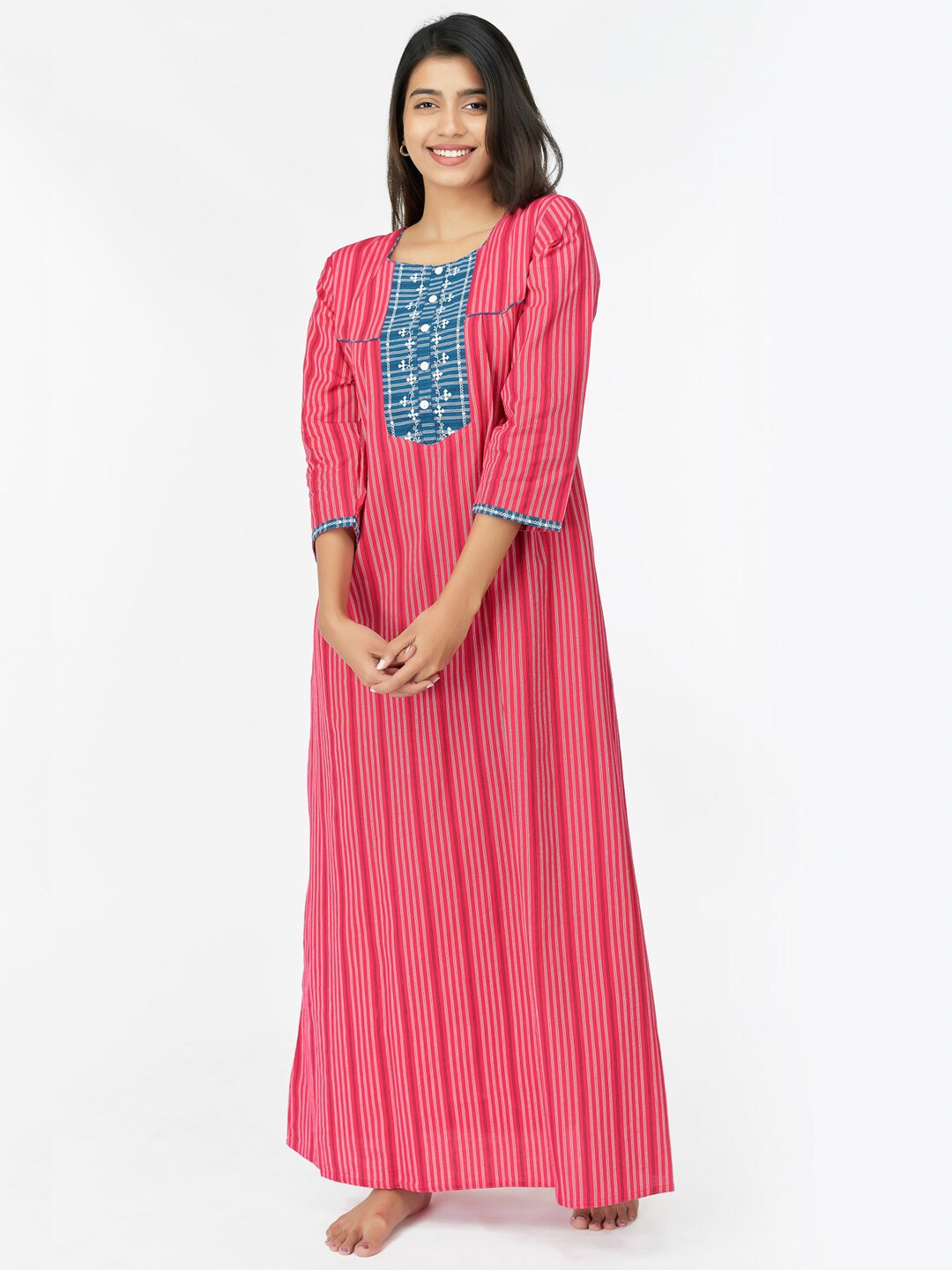 

Maybell Printed Embroidered Maxi Nightdress, Pink